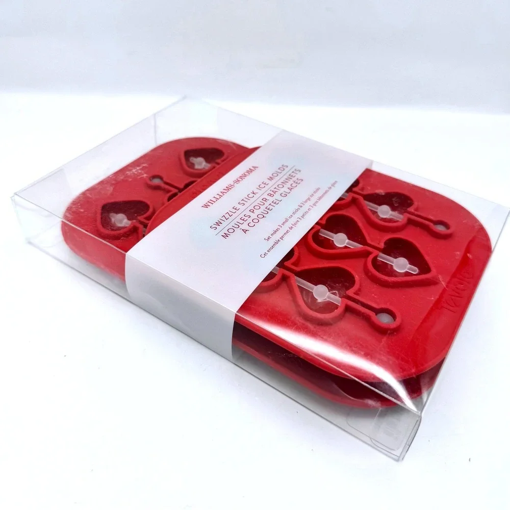 Williams Sonoma Swizzle Stick Ice Molds Red Heart Silicone Set Heart Shape